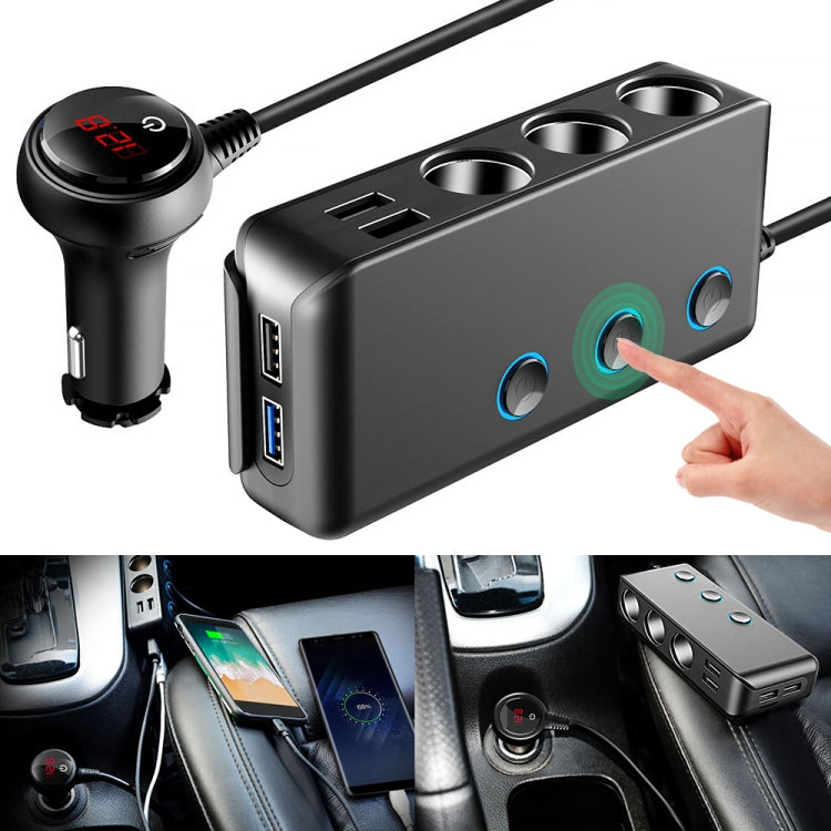 Car Cigarette Lighter Car Charger 3USB Port +1 QC3.0 + 3 Cigarette Lighter Ports + Back Clip Design + LED Display(HC67A) - Car Charger by PMC Jewellery | Online Shopping South Africa | PMC Jewellery