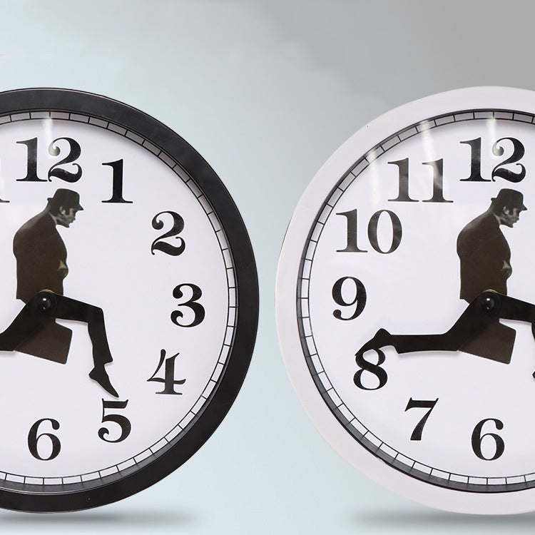 Walking Clock Businessman Briefcase Glass Wall Clock Personality Clock Decoration Round Clock(White) - Wall Clock by PMC TechLife | Online Shopping South Africa | PMC TechLife