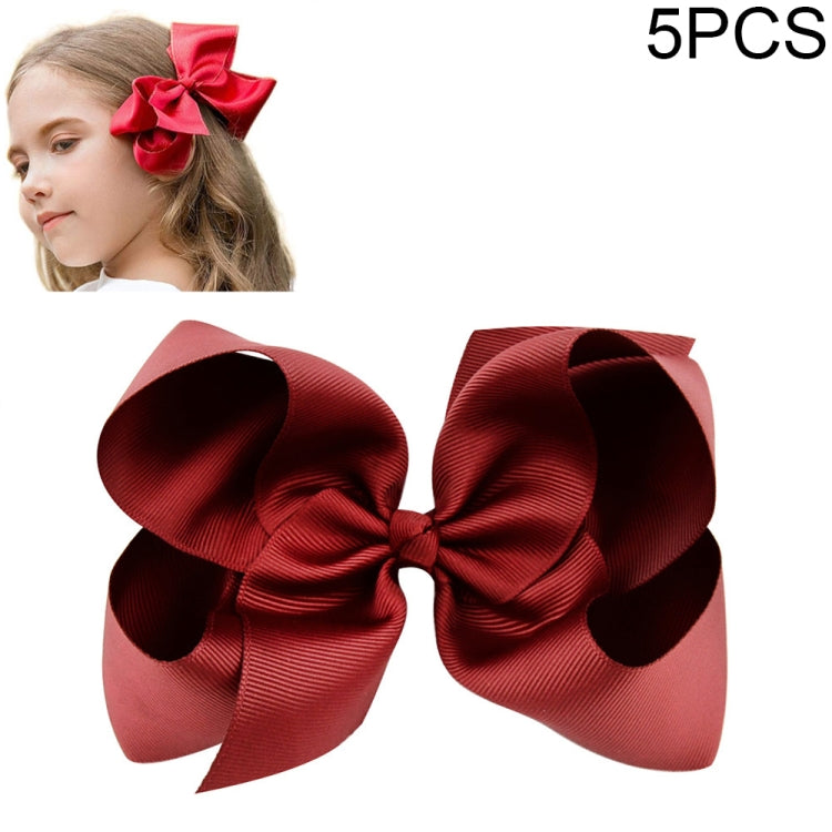 5 PCS 6 Inch Colorful Kids Girls Big Solid Ribbon Hair Bow Clips(33) - Head Bands by PMC Jewellery | Online Shopping South Africa | PMC Jewellery