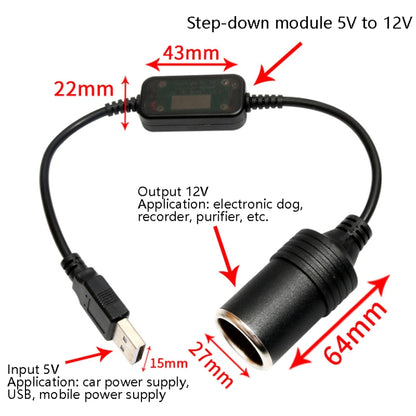 5V Turn 12V USB To Cigarette Lighter Socket Female Head Driving Recorder Mobile Power Cord, Specification: 1m - Cigar Socket by PMC Jewellery | Online Shopping South Africa | PMC Jewellery