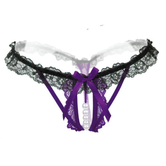 3 PCS Lady Pierced Sexy Panties Temptation Lace Translucent T Underwear(Purple) - Ladies Underwear by PMC Jewellery | Online Shopping South Africa | PMC Jewellery