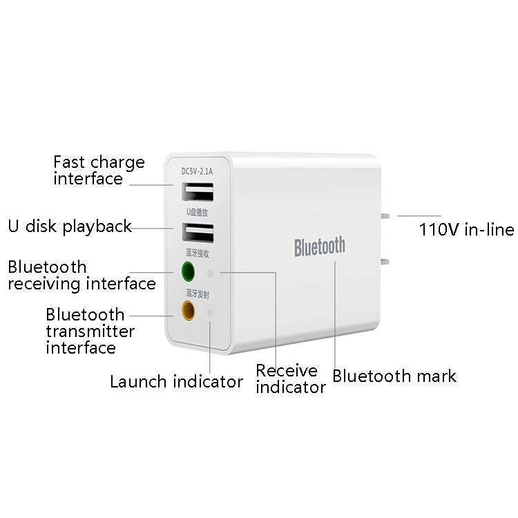 RAEYY D80 Bluetooth Adapter Audio Receiver Support 2.1A Dual USB Fast Charge, US Plug - Audio Receiver Transmitter by PMC TechLife | Online Shopping South Africa | PMC TechLife