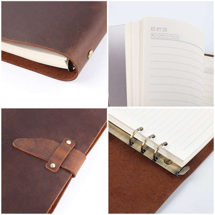A5 Cowhide Retro Loose-Leaf Notebook Diary Office Business Simple Notepad Crazy Horse Leather Handbook( Brown) - Notebooks by PMC TechLife | Online Shopping South Africa | PMC TechLife
