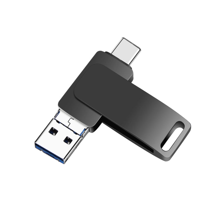 64GB USB 3.0 + 8 Pin + USB-C / Type-C 3 in 1 Phone Computer Metal Rotatable U-Disk(Black) - U Disk & Card Reader by PMC TechLife | Online Shopping South Africa | PMC TechLife