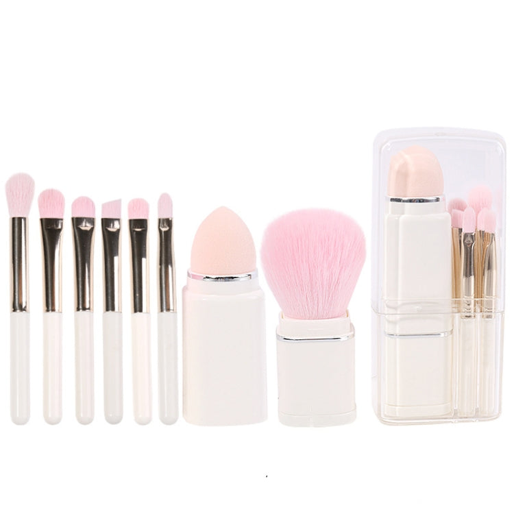 8-in-1 Square Makeup Brush Mini Portable Retractable Blush Brush Eye Shadow Brush Novice Makeup Set(Milk White) - Makeup Brushes by PMC Jewellery | Online Shopping South Africa | PMC Jewellery