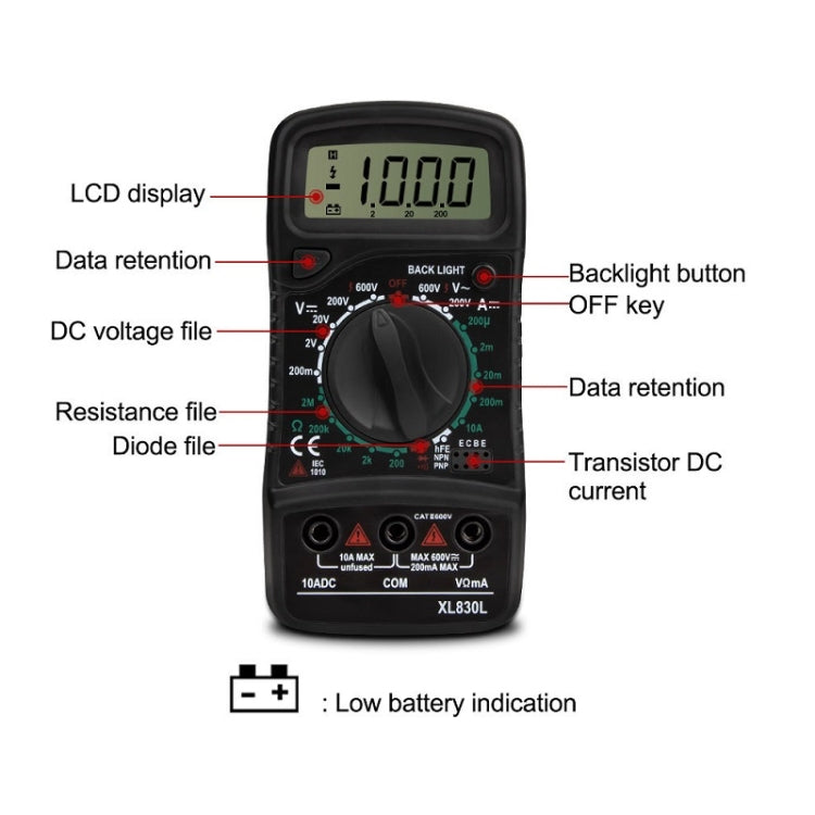 ANENG XL830L Multi-Function Digital Display High-Precision Digital Multimeter, Specification: Standard+10A Extra Tip Pen(Red) - free shipping - PMC TechLife - Order now!