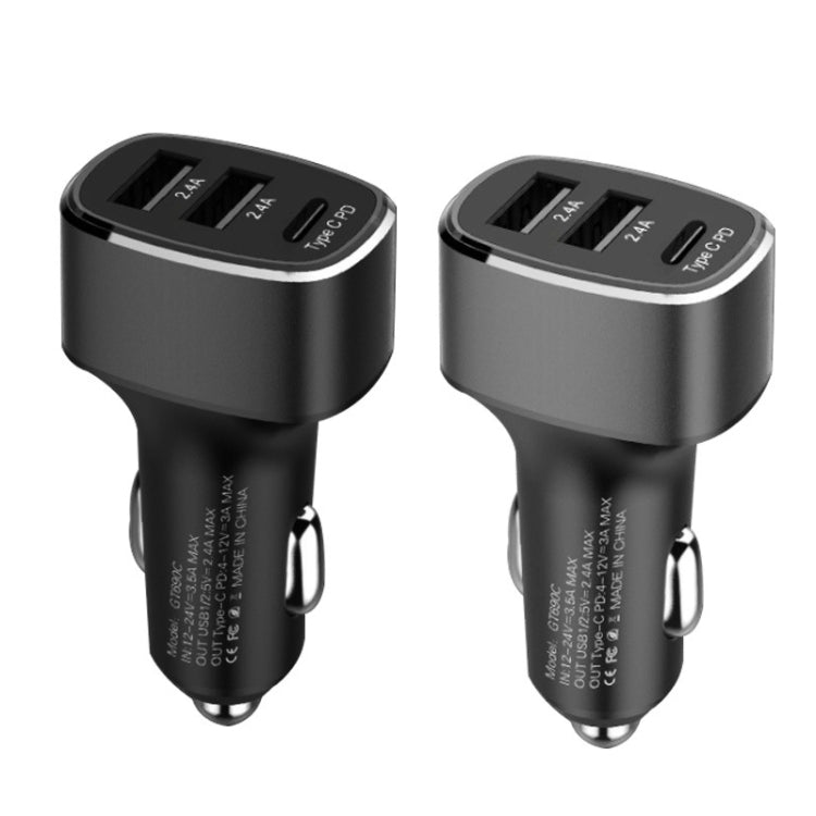 QIAKEY GT690C Dual USB + USB-C / Type-C Aluminum Alloy Three-Hole Car Charger(Gray) - Car Charger by QIAKEY | Online Shopping South Africa | PMC Jewellery