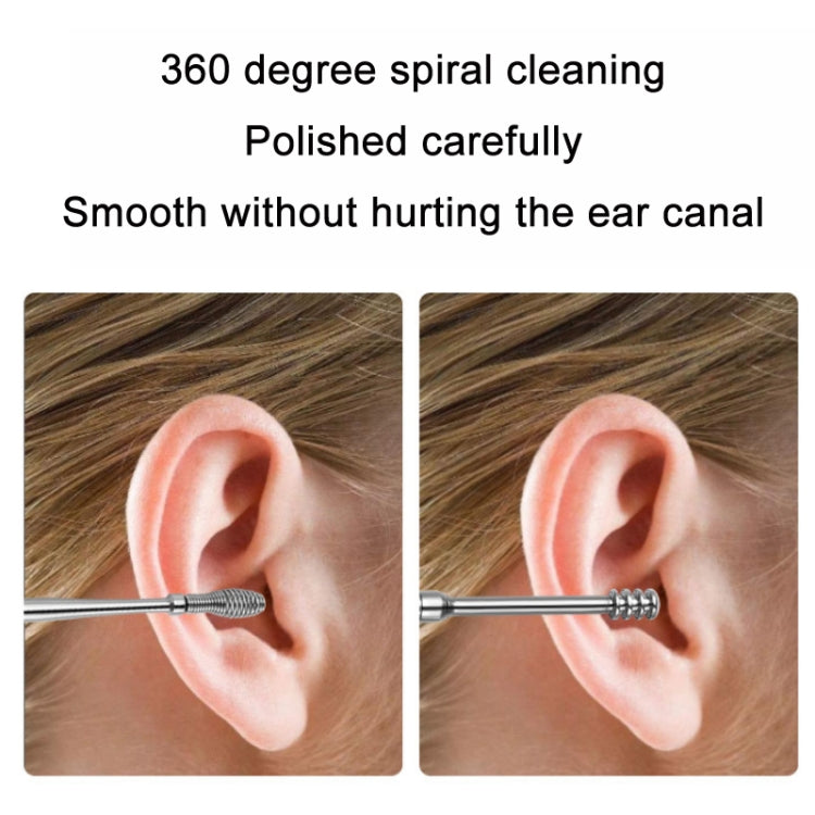 5 Sets 6 In 1 Stainless Steel Spring Spiral Portable Ear Pick, Specification: Pink Leather Case - Ear Care Tools by PMC TechLife | Online Shopping South Africa | PMC TechLife
