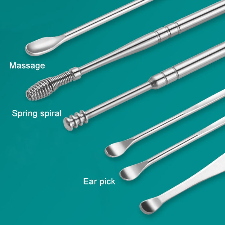5 Sets 6 In 1 Stainless Steel Spring Spiral Portable Ear Pick, Specification: Pink - Ear Care Tools by PMC TechLife | Online Shopping South Africa | PMC TechLife