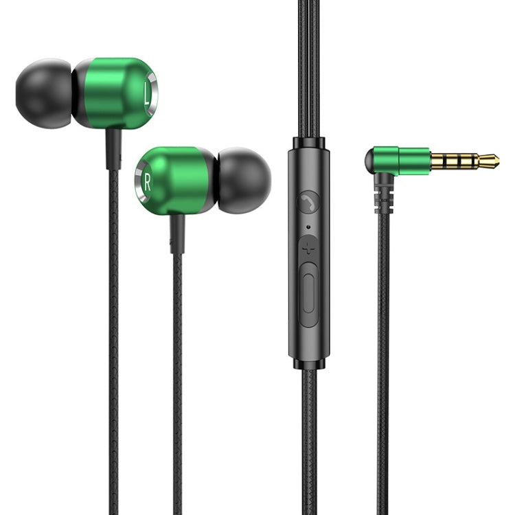 2 PCS TS6000 3.5mm Metal Elbow In-Ear Wired Control Earphone with Mic(Green) - In Ear Wired Earphone by PMC Jewellery | Online Shopping South Africa | PMC Jewellery
