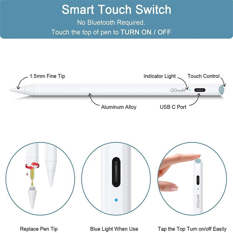 QGeeM ID706 Anti-mistouch Rechargeable Active Stylus for iPad(White) - Stylus Pen by QGeeM | Online Shopping South Africa | PMC Jewellery