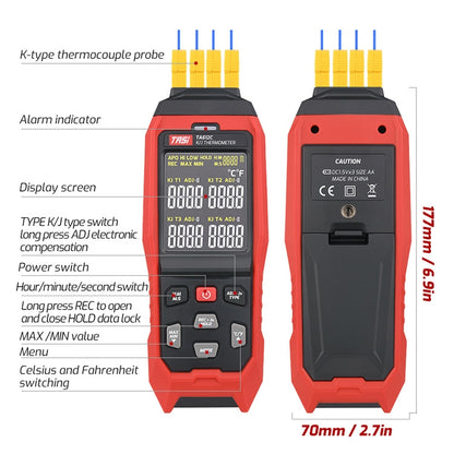 TASI Contact Temperature Meter K-Type Thermocouple Probe Thermometer, Style: TA612C 4 Channels - Thermostat & Thermometer by TASI | Online Shopping South Africa | PMC Jewellery | Buy Now Pay Later Mobicred