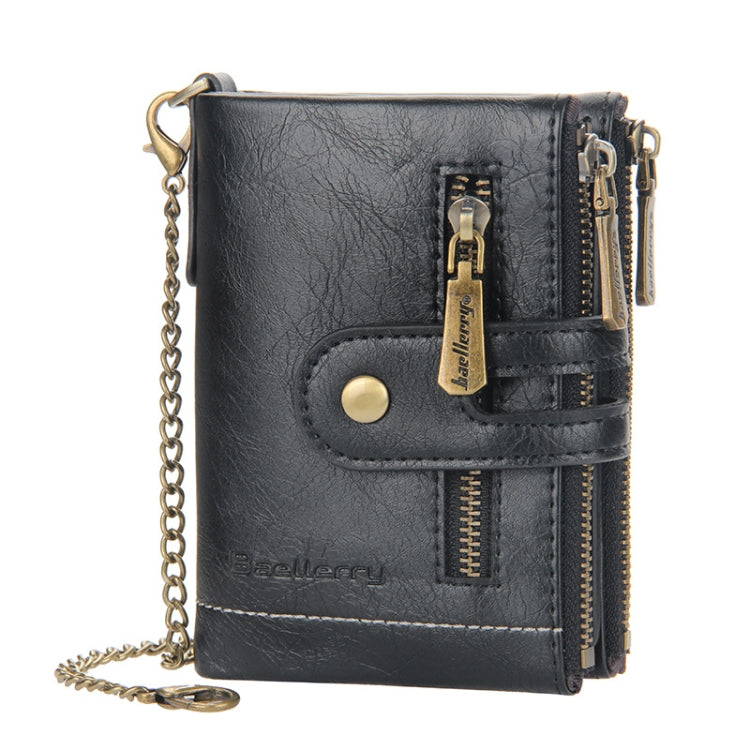 Baellerry  Short Wallet Double Zipper Tri-Fold Wallet For Men(Black) - Wallets by Baellerry | Online Shopping South Africa | PMC TechLife | Buy Now Pay Later Mobicred