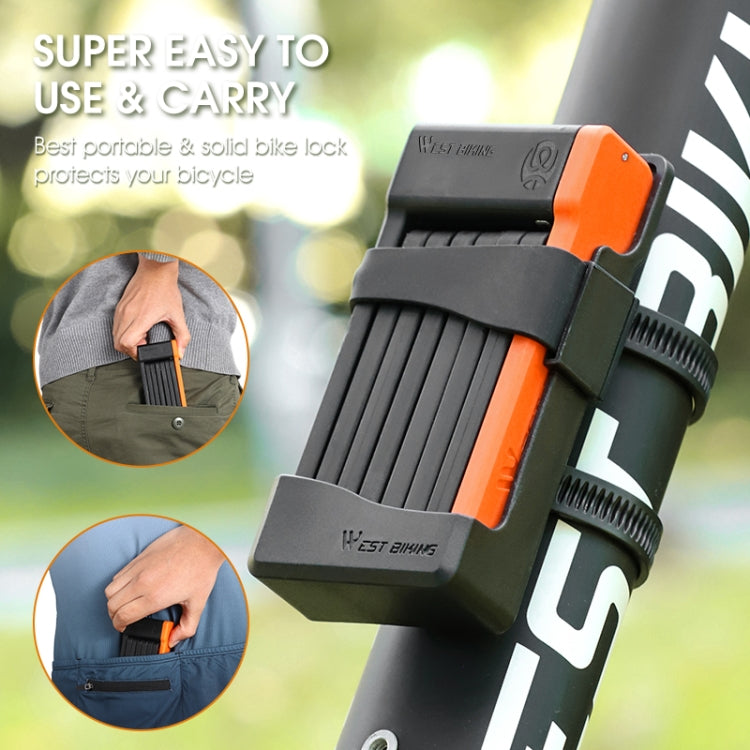 WEST BIKING Bicycle Anti-Theft Lightweight Folding Chain Lock(Black Orange) - free shipping - PMC TechLife - Order now!