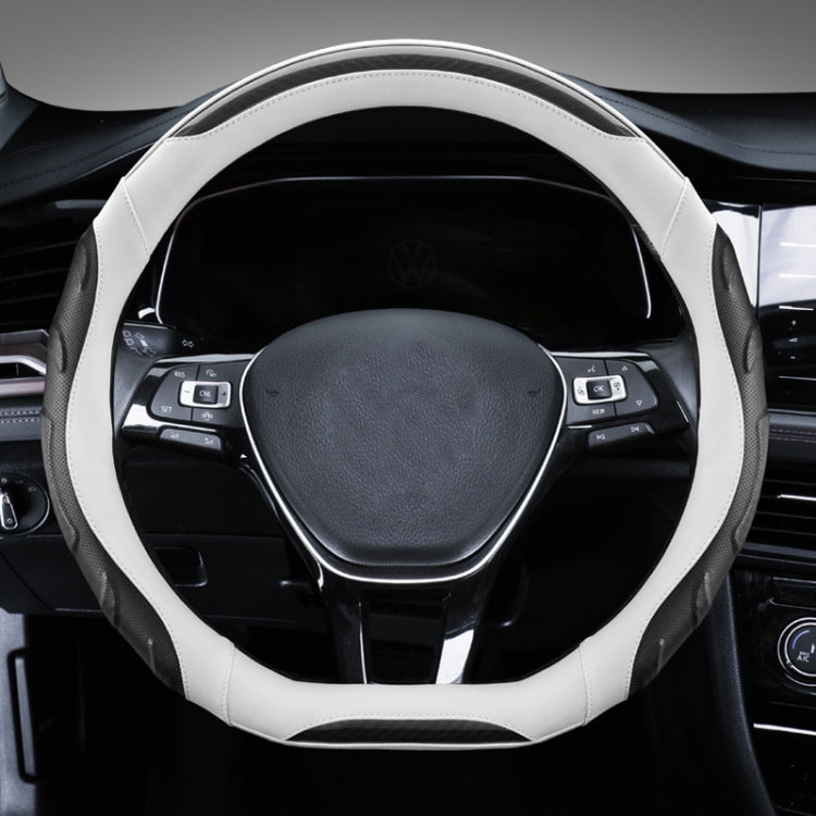 Leather Carbon Fiber Stitching Car Steering Wheel Set, Diameter: 38cm(Black White D Shape) - Steering Wheel Accessories by PMC TechLife | Online Shopping South Africa | PMC TechLife