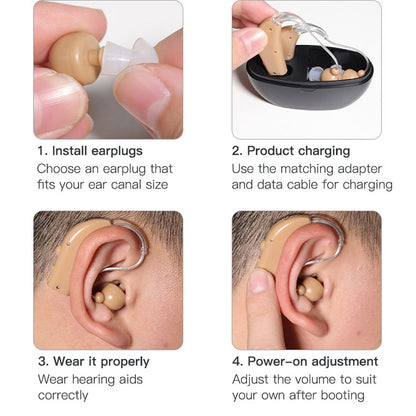 Elderly Use Can Charge Sound Amplifier Hearing Aid, Specification: US Plug(Skin Color Double Machine+Black Charging Bin) - Hearing Aids by PMC Jewellery | Online Shopping South Africa | PMC Jewellery