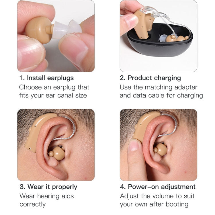 Elderly Use Can Charge Sound Amplifier Hearing Aid, Specification: EU Plug(Skin Color Double Machine+Black Charging Bin) - Hearing Aids by PMC Jewellery | Online Shopping South Africa | PMC Jewellery