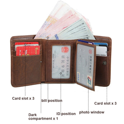 Men Casual Retro RFID Blocking Anti-Scanning Cowhide Leather Short Wallet(Coffee) - Wallets by J.M.D | Online Shopping South Africa | PMC Jewellery | Buy Now Pay Later Mobicred