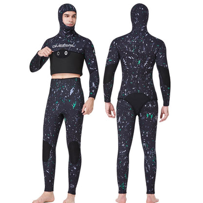 DIVE&SAIL 5mm Split Thick And Keep Warm Long Sleeves Hooded Diving Suit, Size: XXXL(Green) - Athletic Wear by DIVE&SAIL | Online Shopping South Africa | PMC Jewellery