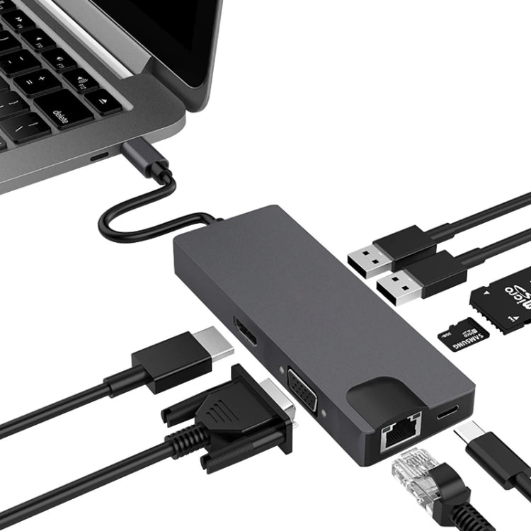 8 In 1 Type-C To HDMI+VAG Gigabit RJ45+USB3.0 Docking Station(Gray) - USB HUB by PMC TechLife | Online Shopping South Africa | PMC TechLife