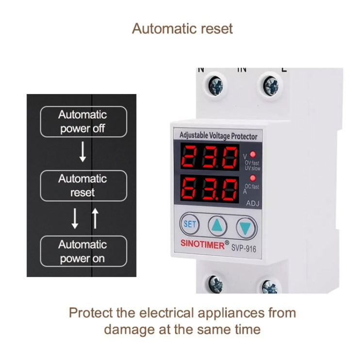 SINOTIMER SVP-916 Adjustable Self-resetting Over-voltage Under-voltage Protector, Current: 40A - free shipping - PMC TechLife - Order now!