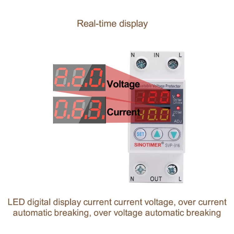 SINOTIMER SVP-916 Adjustable Self-resetting Over-voltage Under-voltage Protector, Current: 63A - Other Tester Tool by SINOTIMER | Online Shopping South Africa | PMC TechLife | Buy Now Pay Later Mobicred