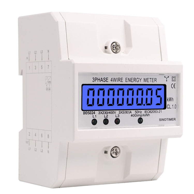 SINOTIMER Three-Phase Backlight Display Rail Type Electricity Meter 5-100A 400V(DDS024 White Shell) - free shipping - PMC TechLife - Order now!