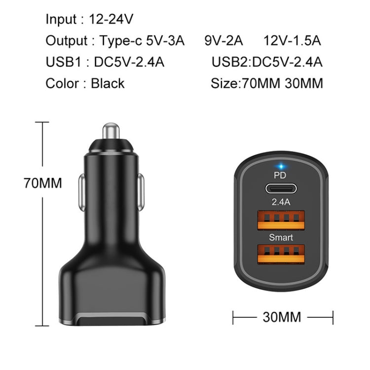 2PCS PD+2.4A Dual USB Car Charger, Style: 3 Ports (White) - Car Charger by PMC TechLife | Online Shopping South Africa | PMC TechLife