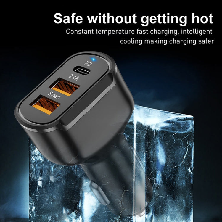 2PCS PD+2.4A Dual USB Car Charger, Style: 3 Ports (White) - Car Charger by PMC TechLife | Online Shopping South Africa | PMC TechLife