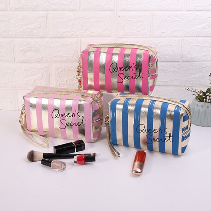 Multifunctional Striped PU Waterproof Cosmetic Toiletry Bag(Gold) - Storage Boxes by PMC Jewellery | Online Shopping South Africa | PMC Jewellery