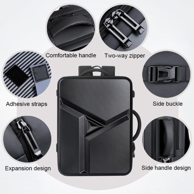 Large-capacity Waterproof Expandable Hard Shell Backpack with USB Charging Hole(162 Black) - Backpack by PMC Jewellery | Online Shopping South Africa | PMC Jewellery