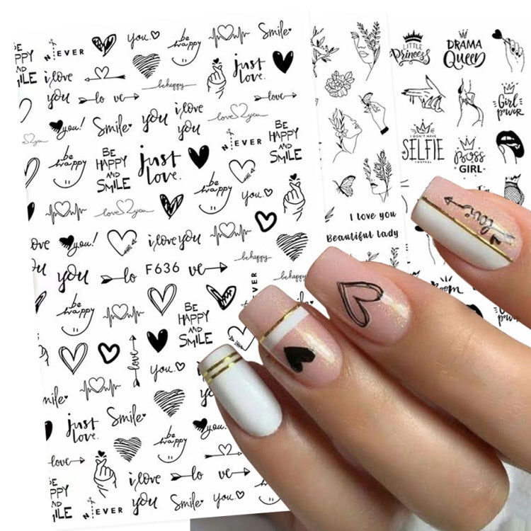 10 PCS Cartoon Heart Letters Comic Character Nail Art Sticker 3D Adhesive Nail Stickers(F640) - Nail Stickers by PMC Jewellery | Online Shopping South Africa | PMC Jewellery