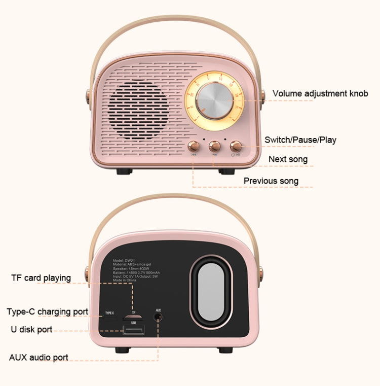 DW21 Vintage Radio BT Speaker Support TF Card/U Disk to Play(Light Green) - Desktop Speaker by PMC TechLife | Online Shopping South Africa | PMC TechLife