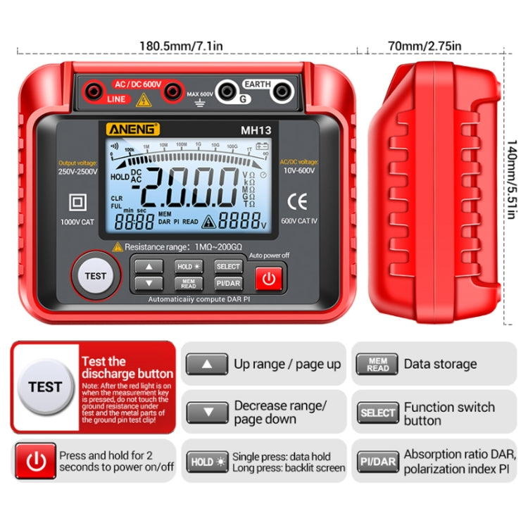 ANENG MH13 High Voltage Digital Electronic Meter Insulation Resistance Tester(Red) - free shipping - PMC TechLife - Order now!