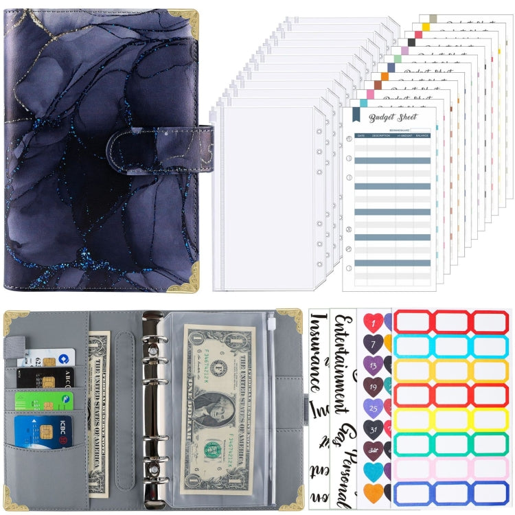A6 Leather Loose-leaf Budget Book Handbook Notepad(Blue Gray) - Notebooks by PMC TechLife | Online Shopping South Africa | PMC TechLife