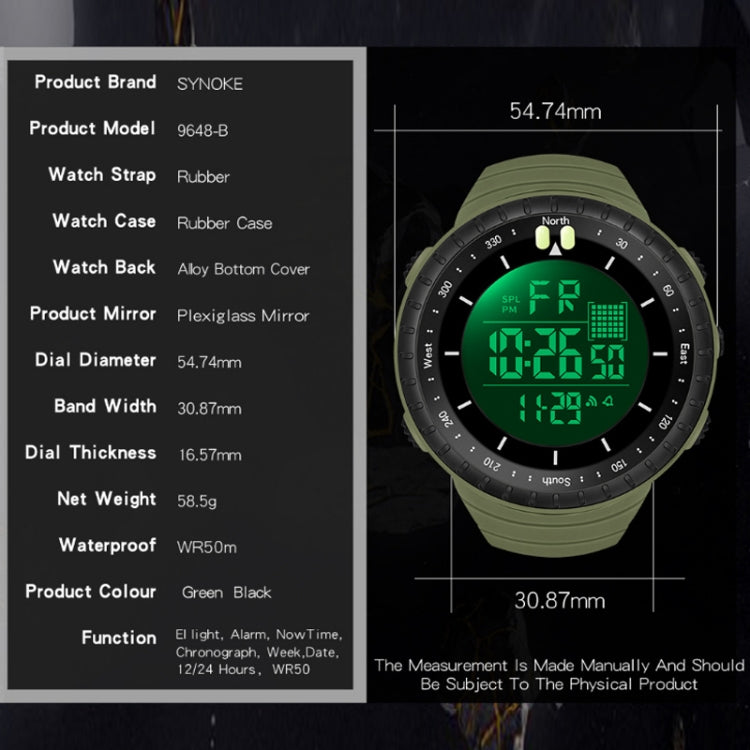 SYNOKE 9648-B Men Outdoor Waterproof Luminous Sports Electronic Watch(Black) - LED Digital Watches by SYNOKE | Online Shopping South Africa | PMC Jewellery | Buy Now Pay Later Mobicred