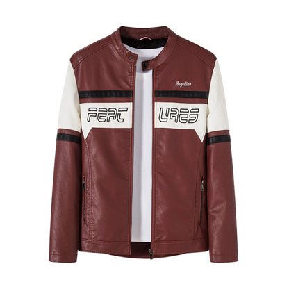 Men Slim Fit Padded Patchwork Motorbike Leather Jacket, Size: XL(Red) - Loose Coat by PMC Jewellery | Online Shopping South Africa | PMC Jewellery