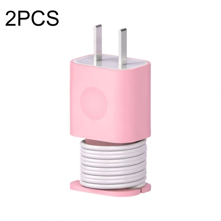 For iPhone 11/12 18W/20W Power Adapter 2pcs Protective Case Cover Data Cable Organizer(Pink) - Cable Organizer by PMC TechLife | Online Shopping South Africa | PMC TechLife
