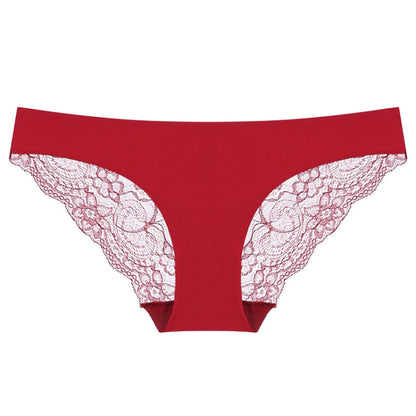 606 3pcs Sexy Lace One-piece Perspective Low-waist Ladies Underwear, Size: XL(Wine Red) - Ladies Underwear by PMC Jewellery | Online Shopping South Africa | PMC Jewellery