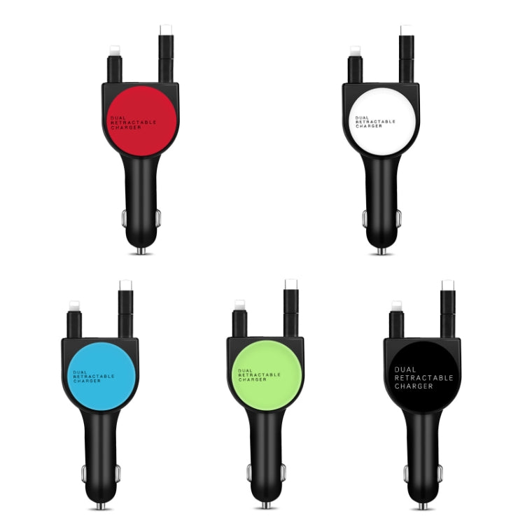 3 In 1 3.1A Dual USB Single Pull Retractable Fast QC3.0 Car Charger(Green) - Car Charger by PMC TechLife | Online Shopping South Africa | PMC TechLife