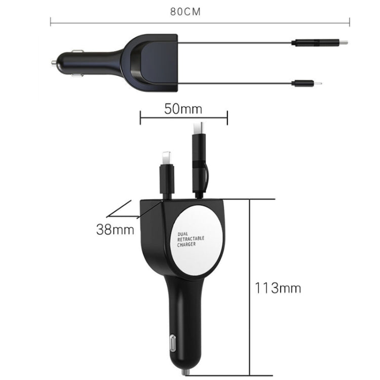 3 In 1 3.1A Dual USB Single Pull Retractable Fast QC3.0 Car Charger(Green) - Car Charger by PMC TechLife | Online Shopping South Africa | PMC TechLife