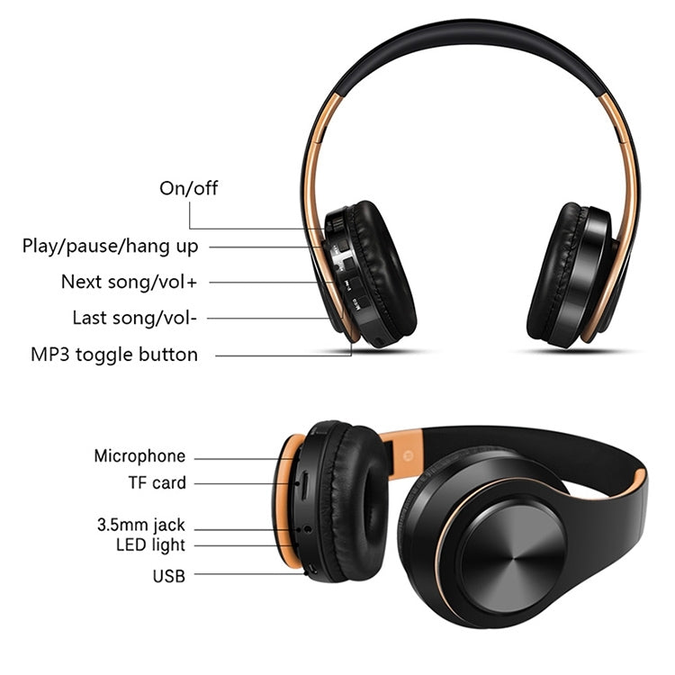 LPT660 Bluetooth Wireless Headset HIFI Stereo Sports Headphones(Black+Gold) - Headset & Headphone by PMC TechLife | Online Shopping South Africa | PMC TechLife