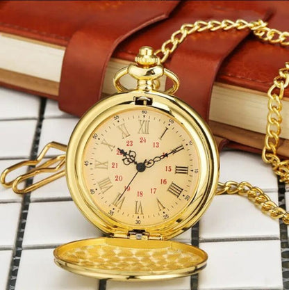 Engraved Vintage Commemorative Quartz Pocket Watch Round Watch, Style: I Love You (Gold) - Necklace Watch Watches by PMC Jewellery | Online Shopping South Africa | PMC Jewellery | Buy Now Pay Later Mobicred