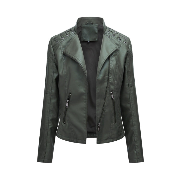 Women Short Leather Jacket Slim Jacket Motorcycle Suit, Size: XXL(Green) - Jacket & Loose Coat by PMC Jewellery | Online Shopping South Africa | PMC Jewellery