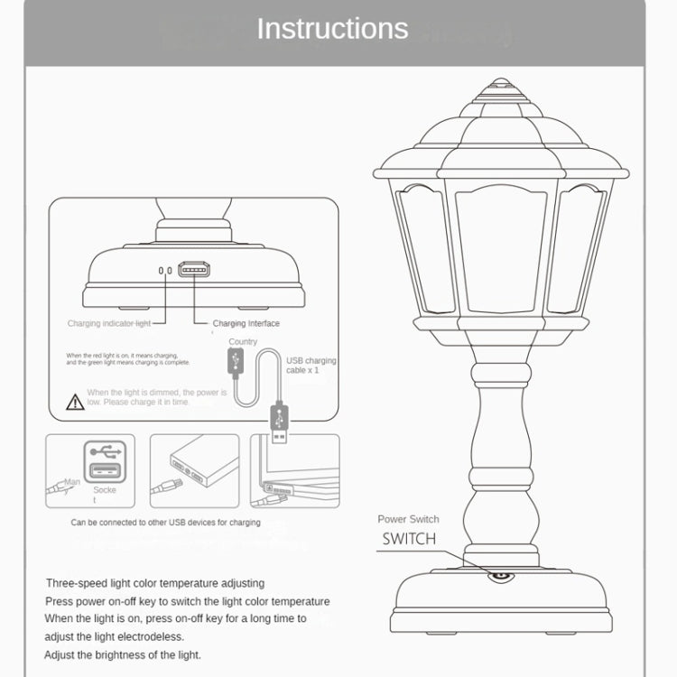 GIVELONG Retro Table Lamp USB Charging Small Night Light, Style: 322-3 Blue -  by GIVELONG | Online Shopping South Africa | PMC Jewellery