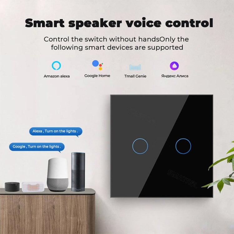 Tuya ZigBee Zero Firewire Touch Wall Remote Control Switch Light Control Voice Switch EU Plug, Style: 2 Gang (White) - Smart Switch by PMC TechLife | Online Shopping South Africa | PMC TechLife