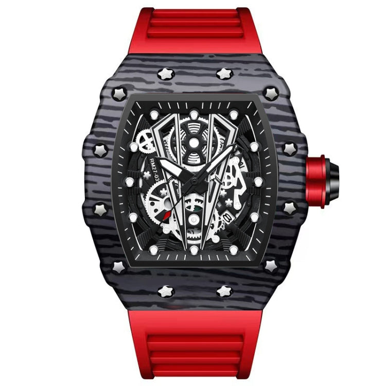 BINBOND B6577 Barrel Shape 30m Waterproof Sports Quartz Watch(Red Silicone-Black-Black) - Silicone Strap Watches by BINBOND | Online Shopping South Africa | PMC Jewellery | Buy Now Pay Later Mobicred