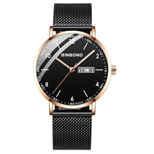 BINBOND B3820 30M Waterproof Ultra-thin Quartz Luminous Starry Watch, Color: Black Net-Rose Gold-Black - Metal Strap Watches by BINBOND | Online Shopping South Africa | PMC Jewellery | Buy Now Pay Later Mobicred