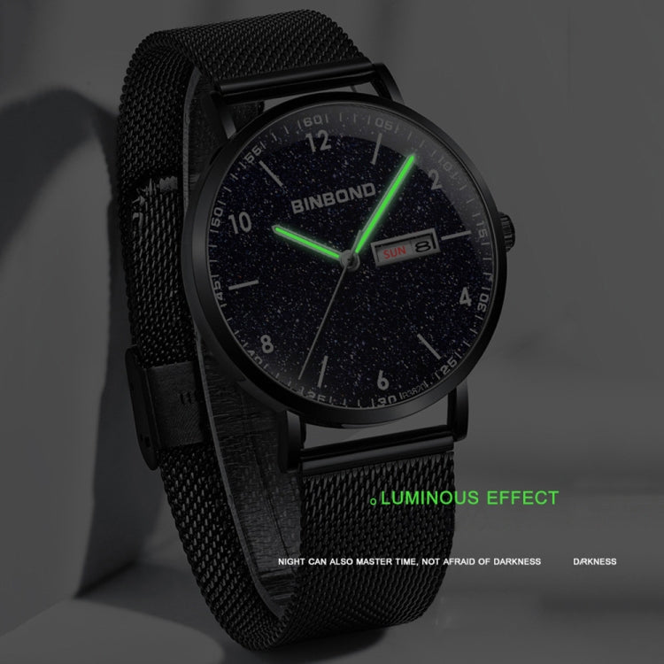 BINBOND B3820 30M Waterproof Ultra-thin Quartz Luminous Starry Watch, Color: Black Leather-Black-White - Metal Strap Watches by BINBOND | Online Shopping South Africa | PMC Jewellery | Buy Now Pay Later Mobicred