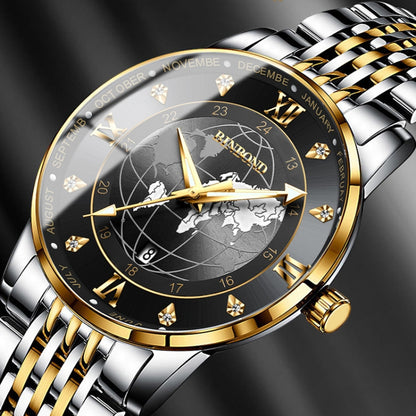 BINBOND B1117 30M Waterproof Earth Dial Butterfly Buckle Luminous Quartz Watch(Black Steel-Black-Gold) - Metal Strap Watches by BINBOND | Online Shopping South Africa | PMC Jewellery | Buy Now Pay Later Mobicred